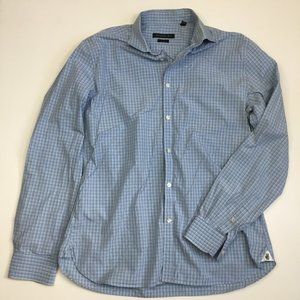 JOHN VARVATOS Long Sleeve Blue Gray Mix Plaid Slim Fit Button Shirt